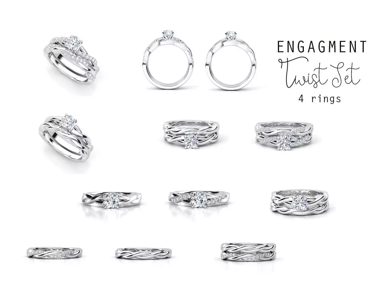 twist ring set  3D print model_0