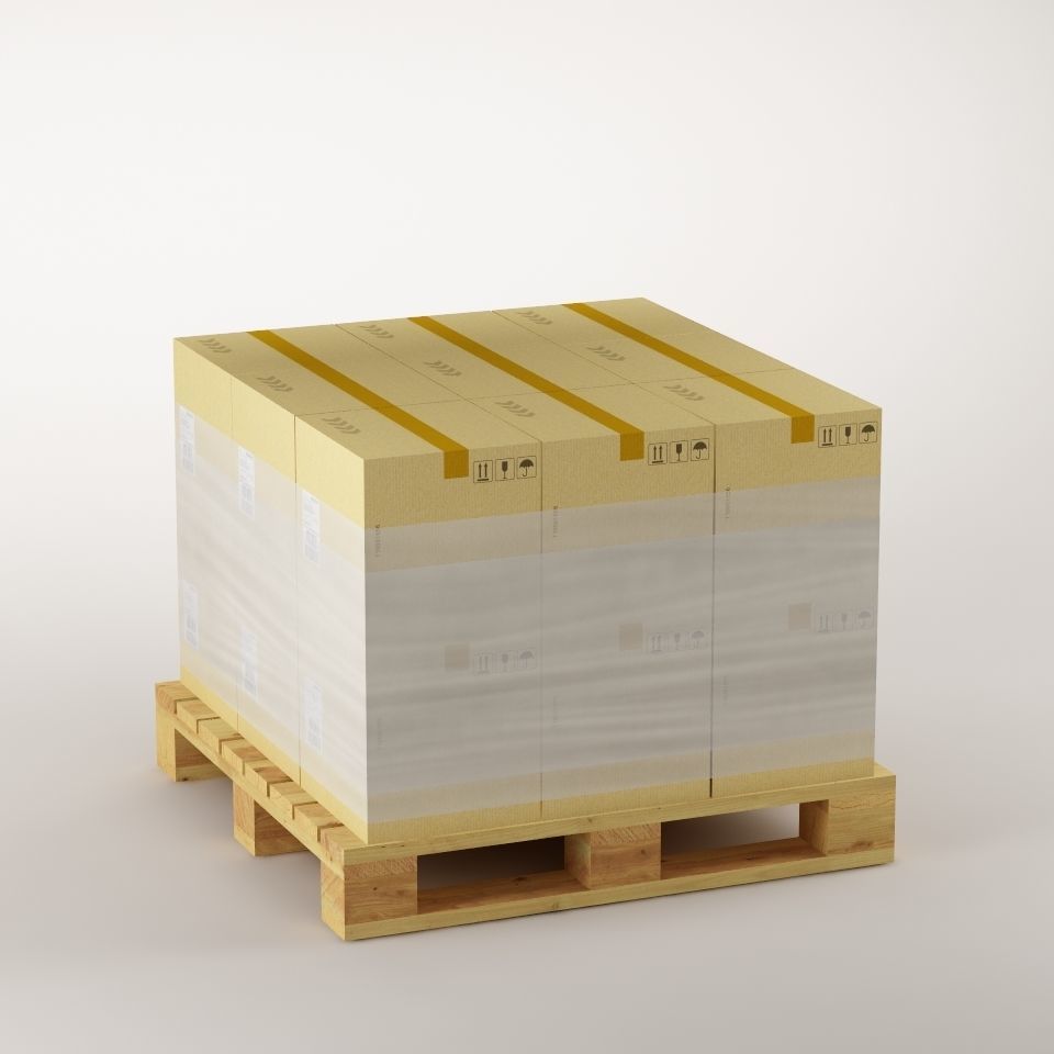 cardboard boxes on pallet 3D model_1