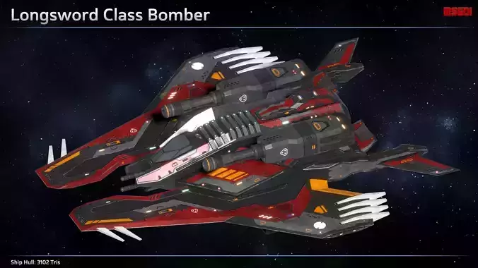 Spaceship Bomber Longsword Low-poly 3D model