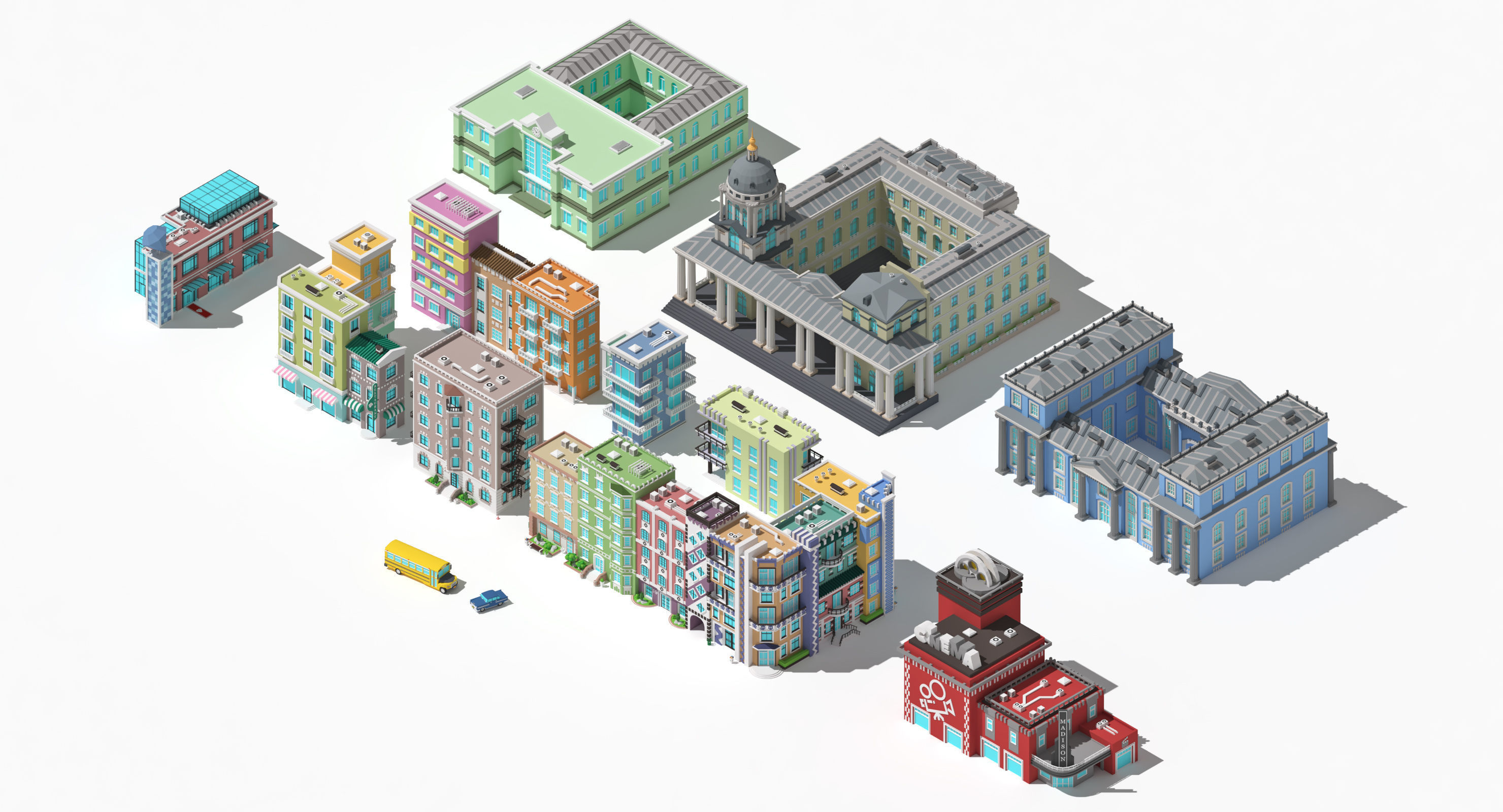 3D model Collection of low poly buildings volume 1 VR / AR / low-poly ...