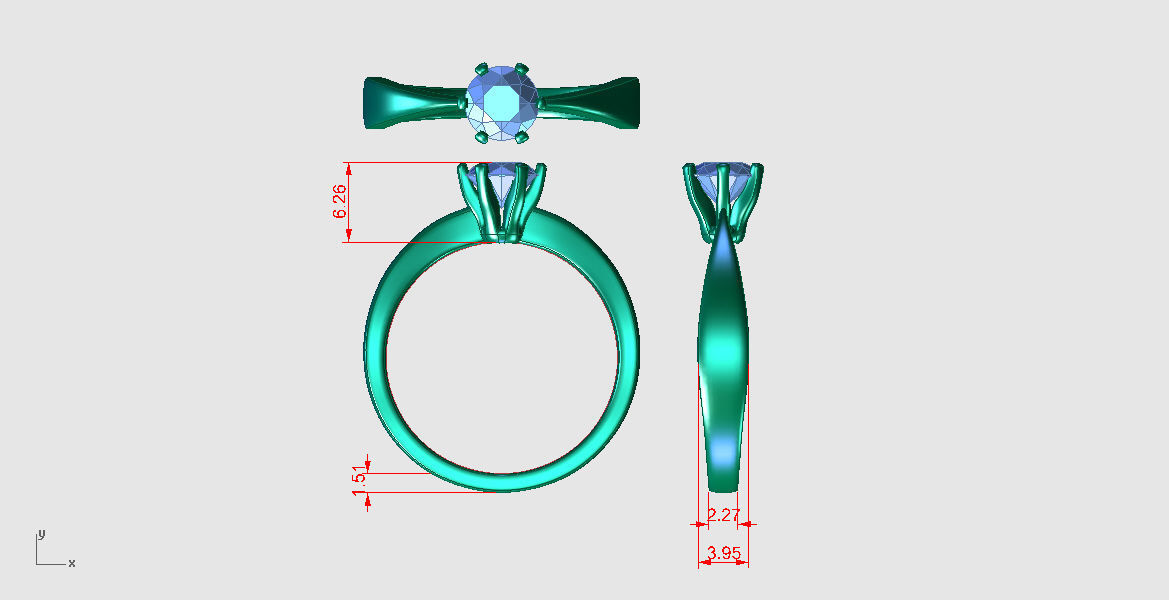 R RA02 engagement ring solitaire 3D print model_3