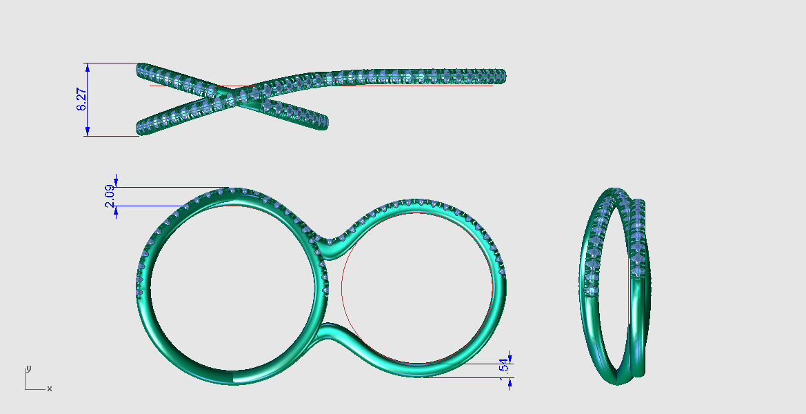 R RA03 diamond ring with two rows of diamonds 3D print model_5