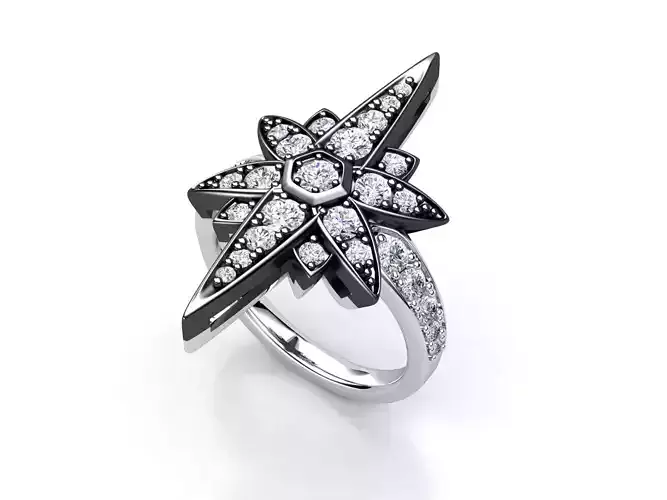 R RA013 star ring with diamonds