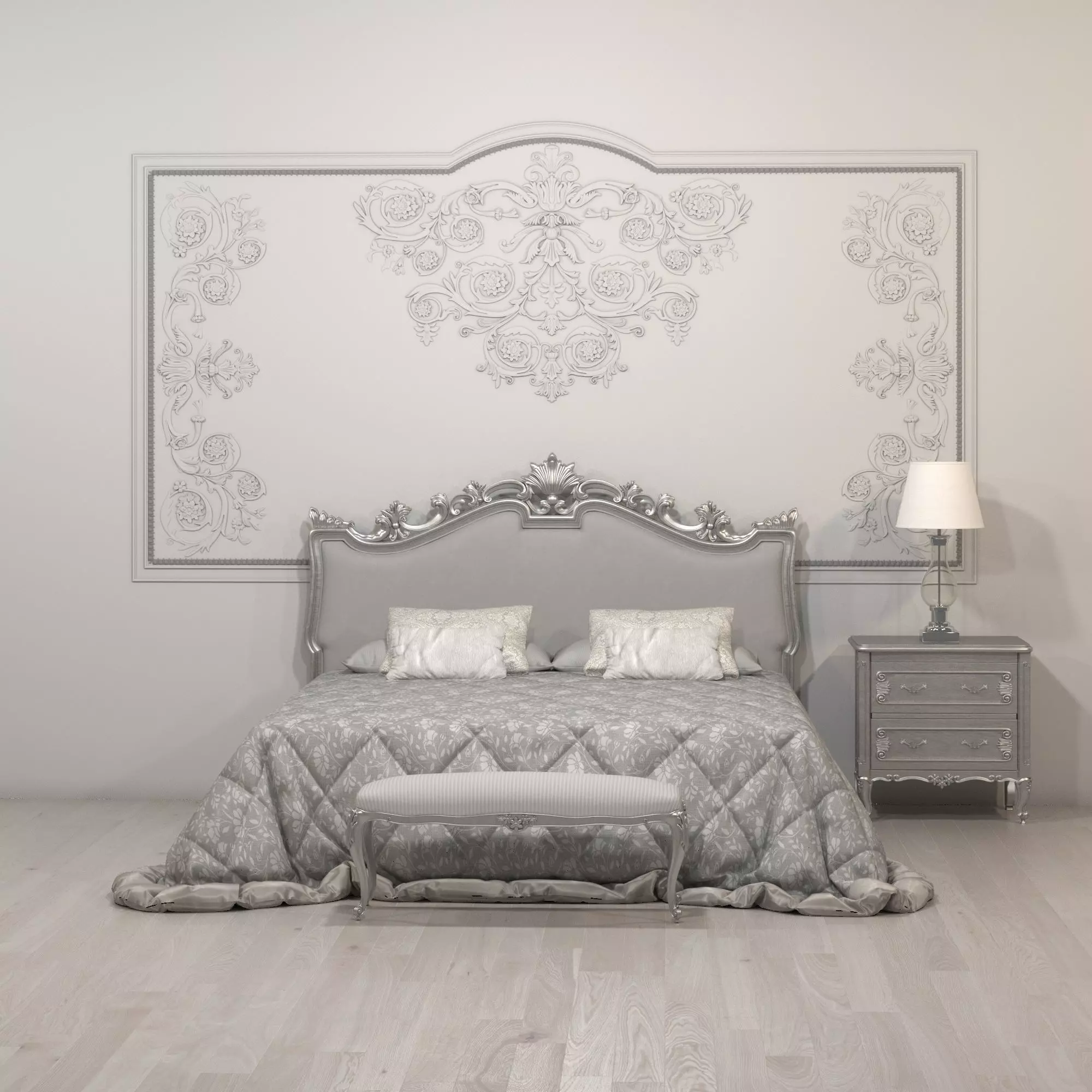 Classic White Bed 3D model_0