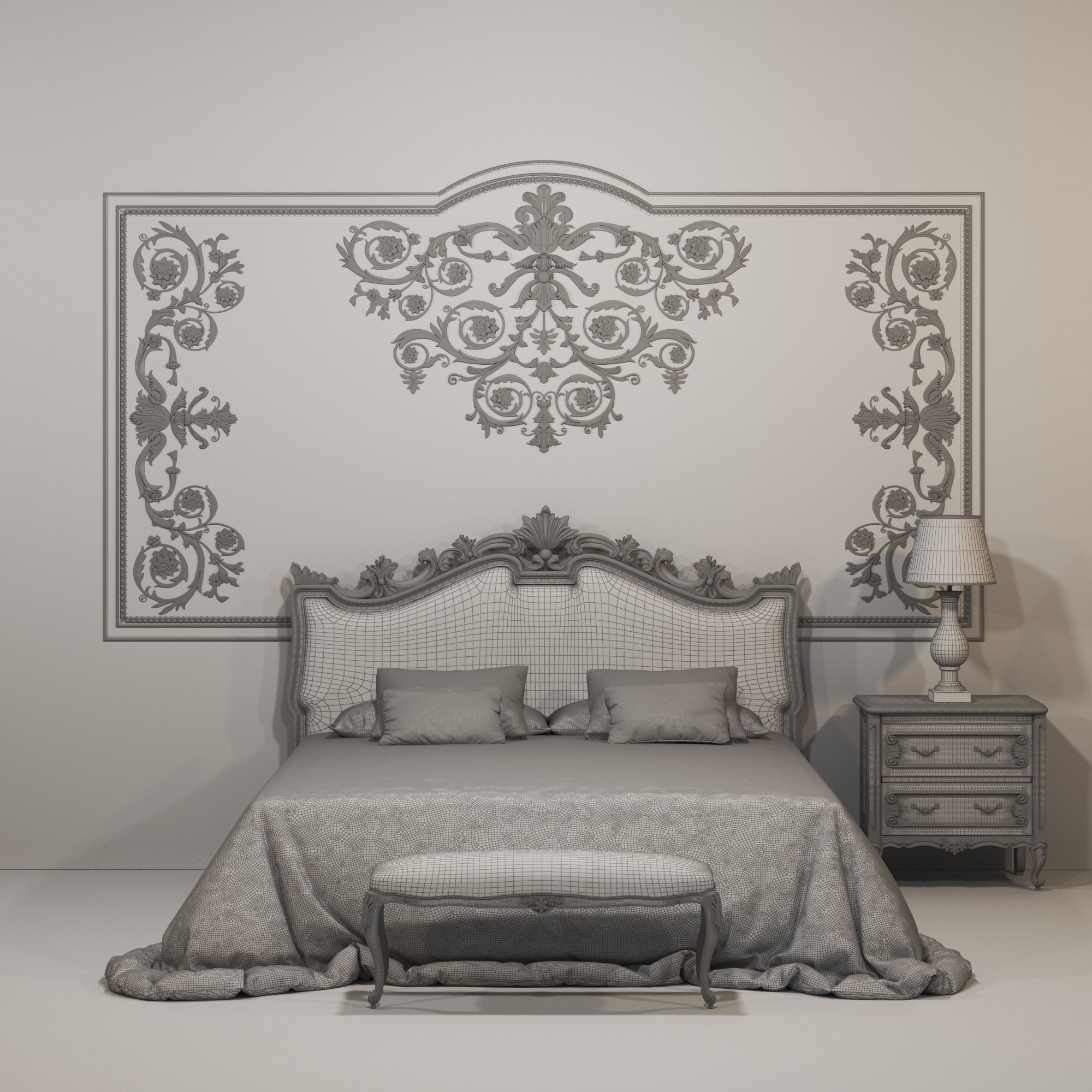 Classic White Bed 3D model_4