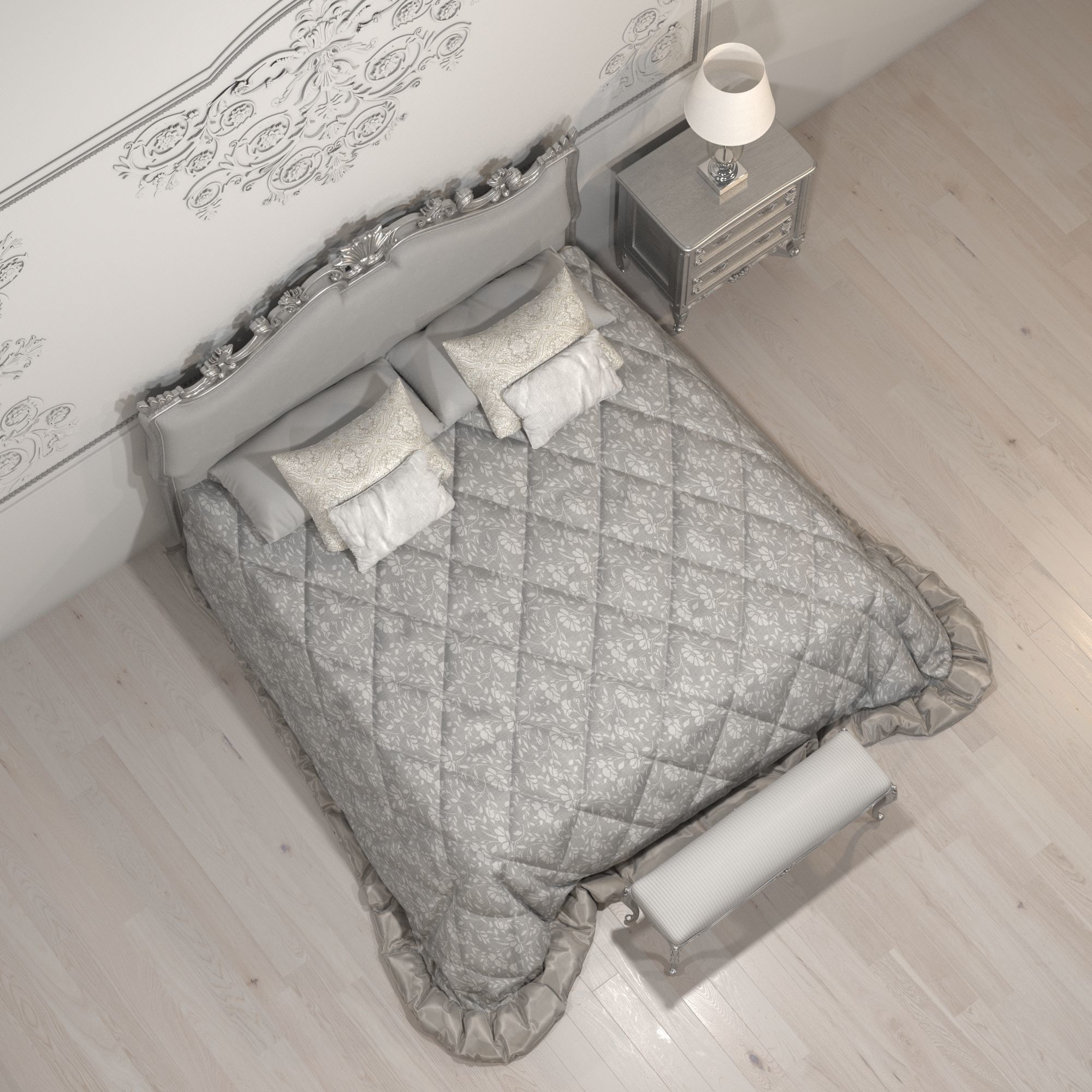 Classic White Bed 3D model_1