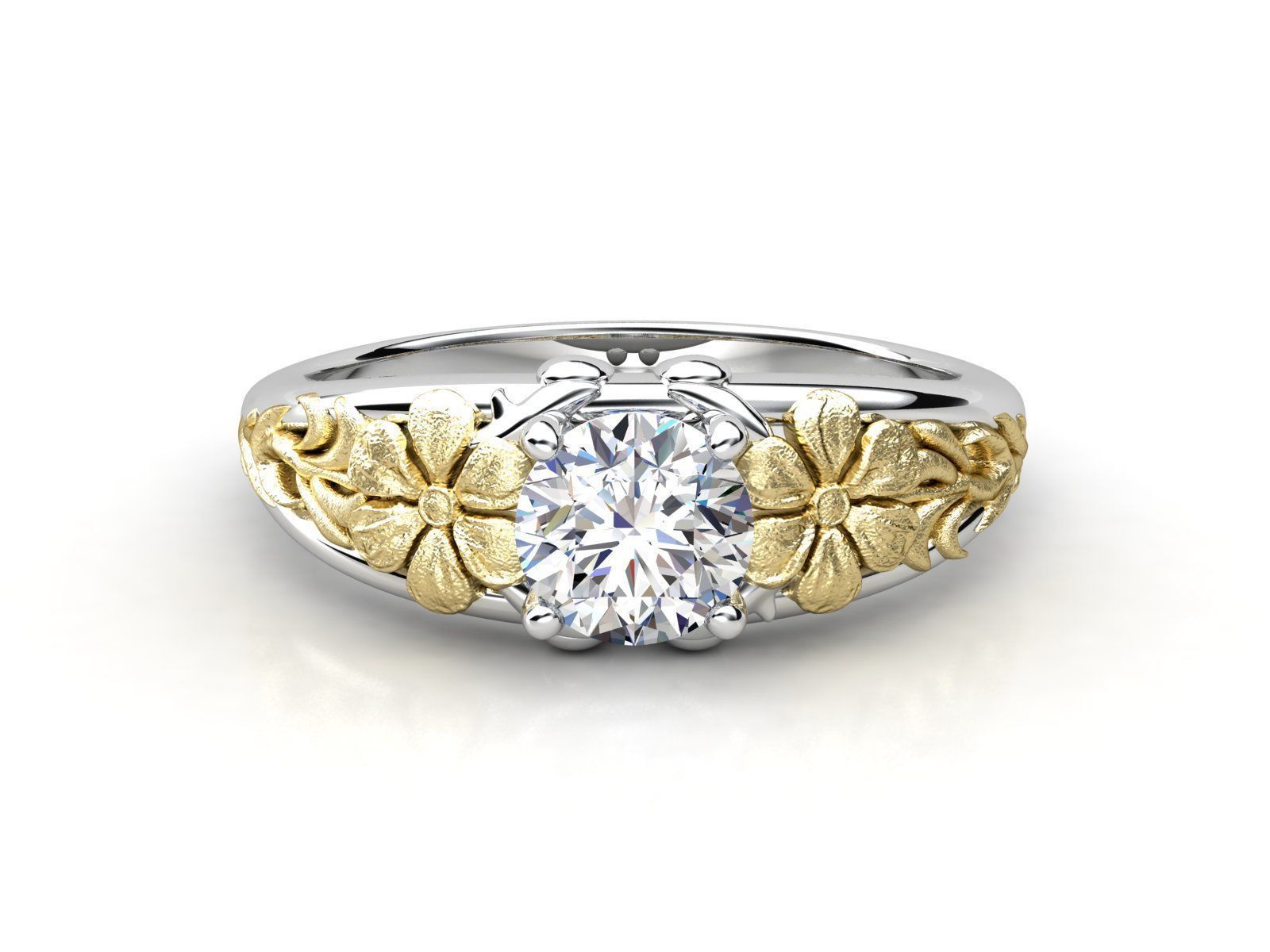 R RA015 hawaiian flower engagement ring 3D print model_1