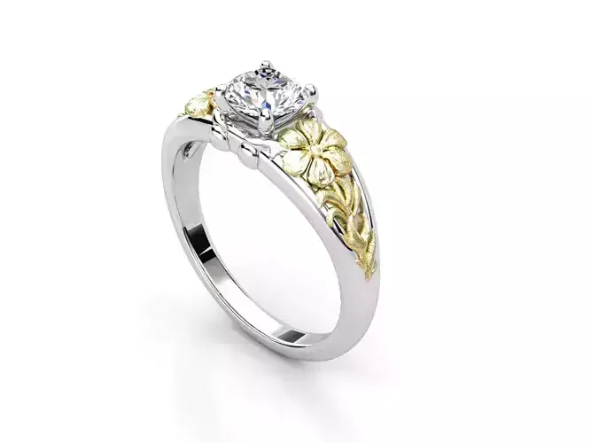 R RA015 hawaiian flower engagement ring 3D print model