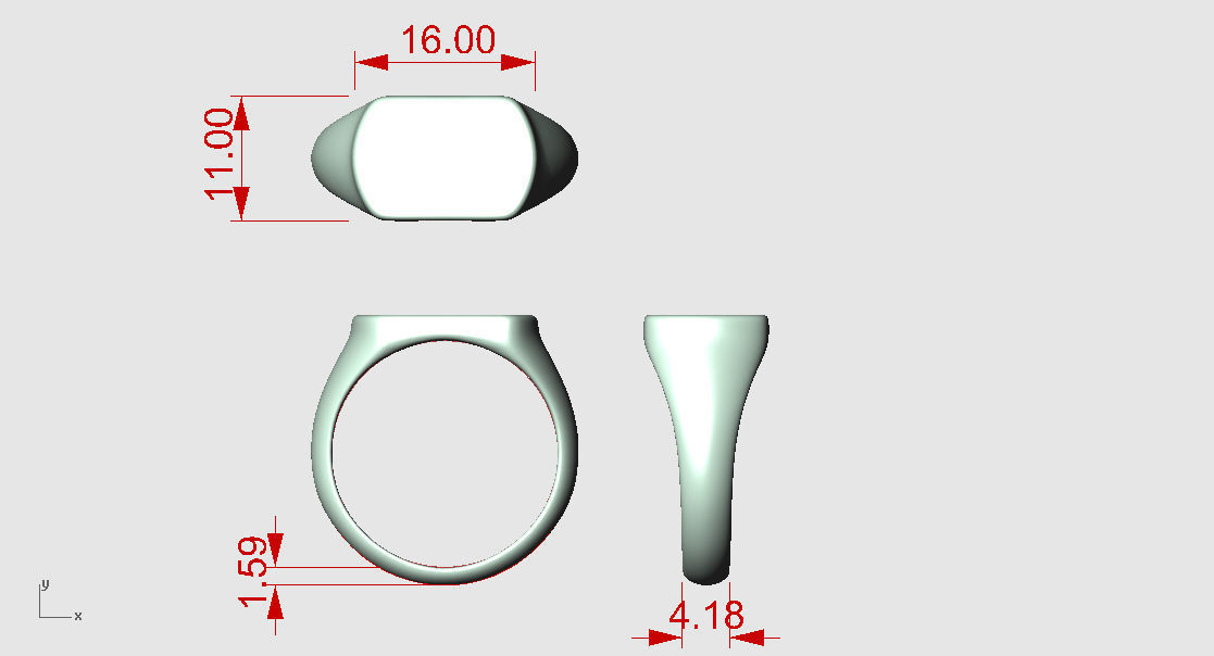 R RA019 signet ring in sterling silver 3D print model_3