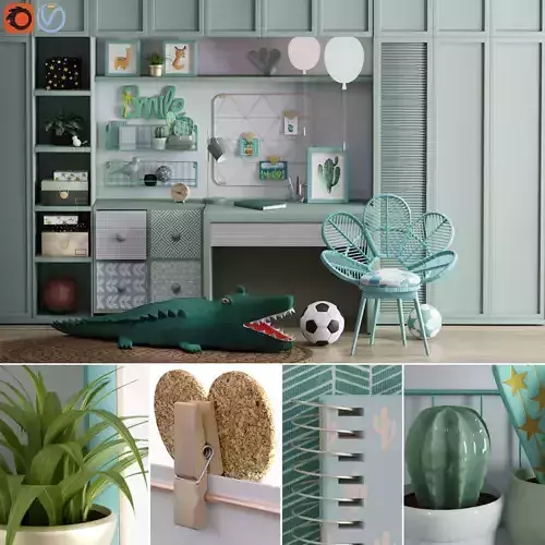 Realistic Study Desk Furniture for kid- interior kidroom set 3D model