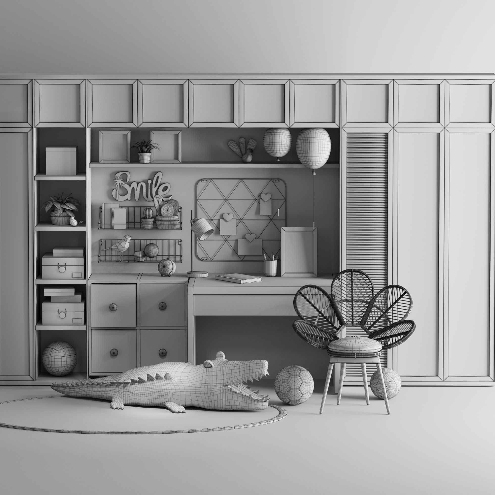 Realistic Study Desk Furniture for kid- interior kidroom set 3D model_2