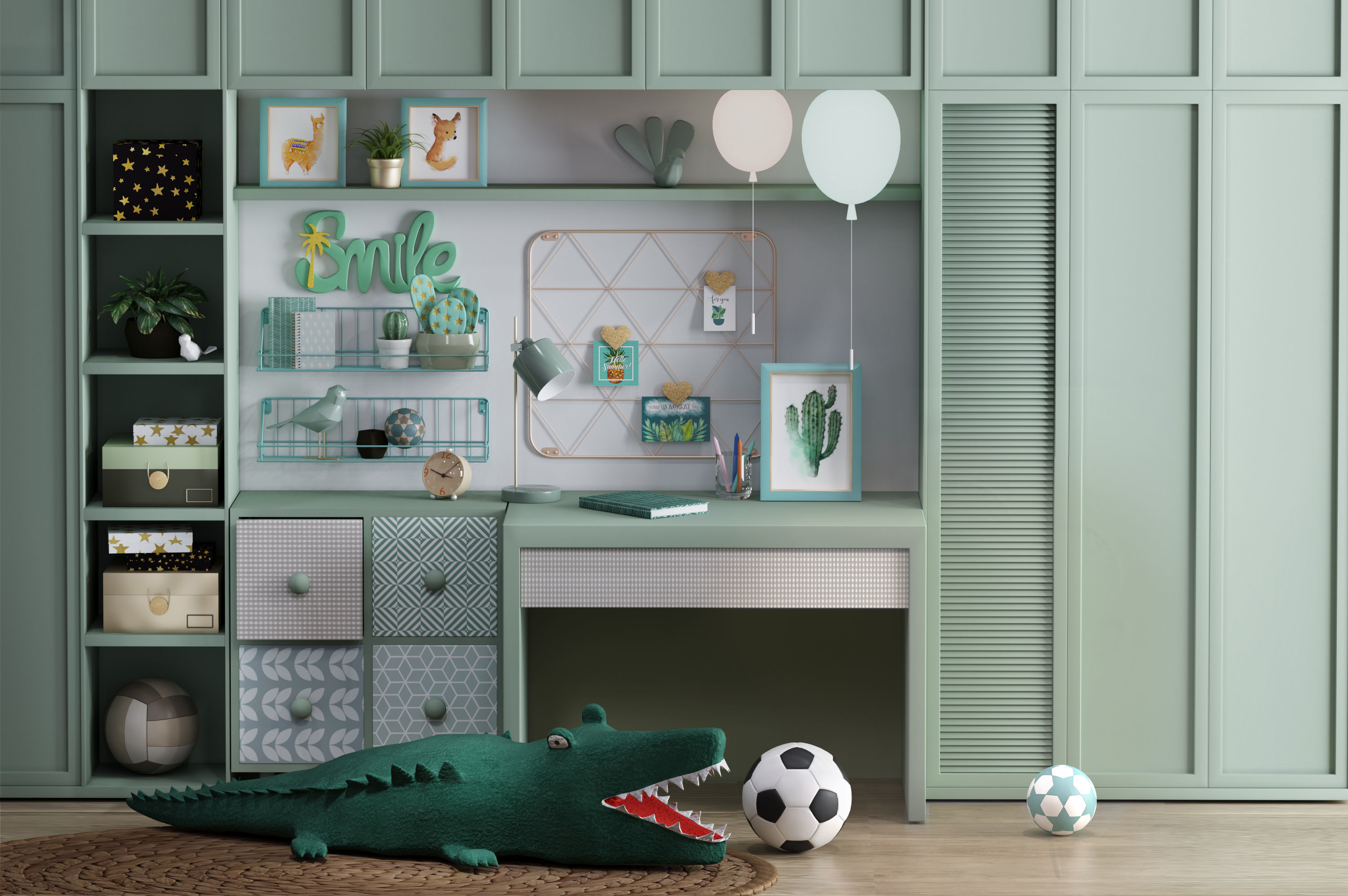 Realistic Study Desk Furniture for kid- interior kidroom set 3D model_22