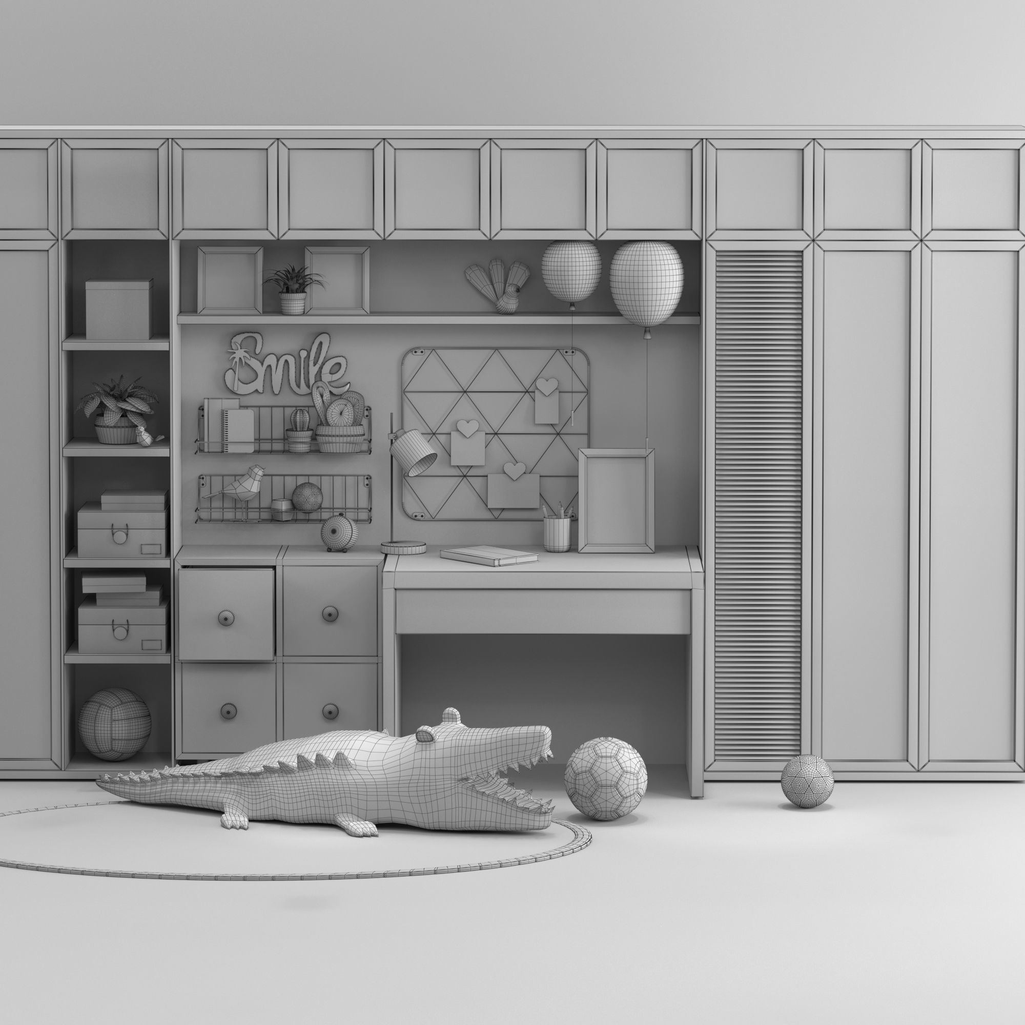 Realistic Study Desk Furniture for kid- interior kidroom set 3D model_23