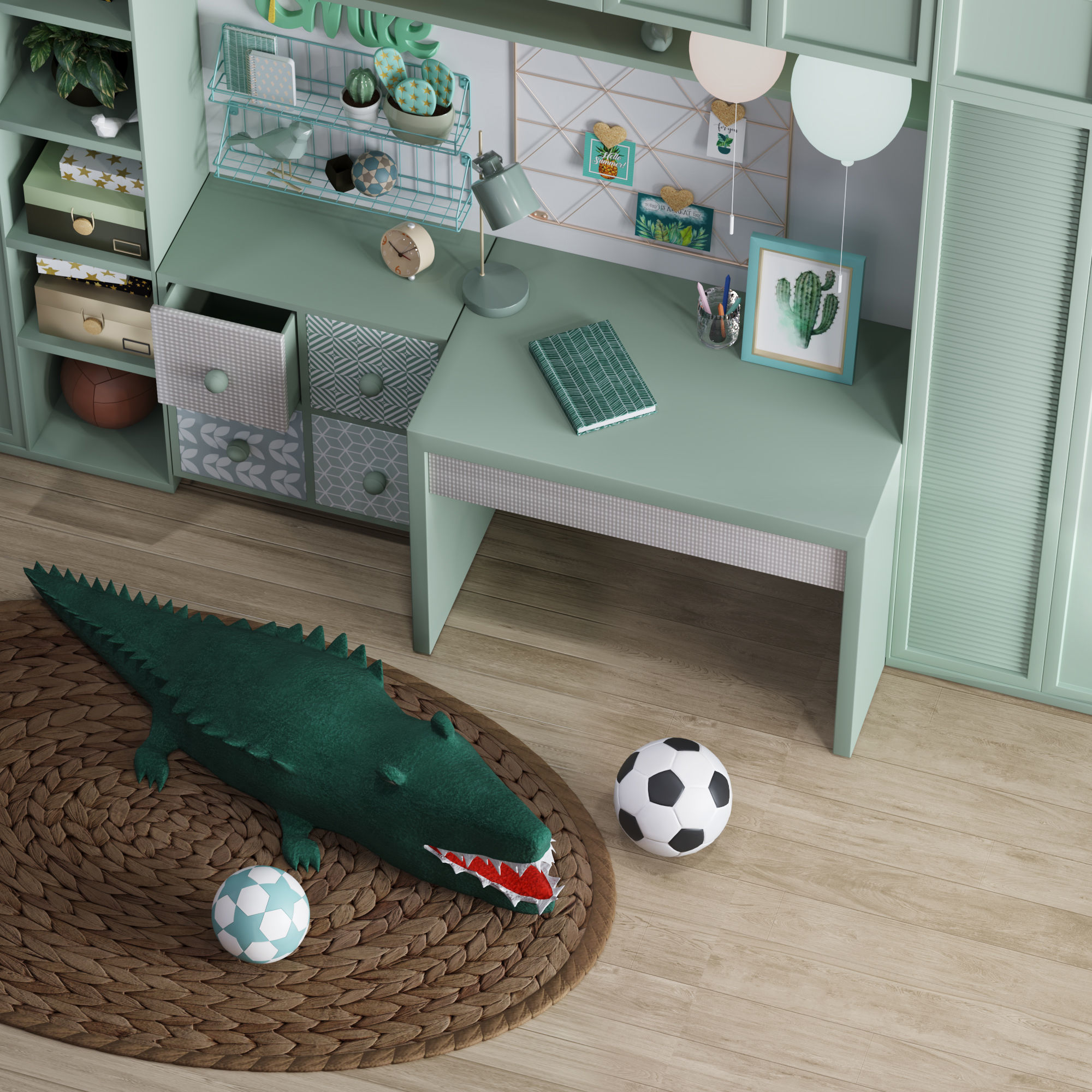 Realistic Study Desk Furniture for kid- interior kidroom set 3D model_30