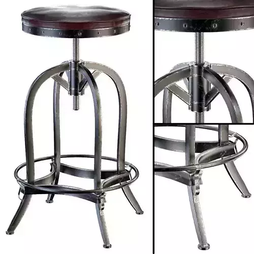 Dempsey Swivel Iron Bar Stool Brown Leather 3D model