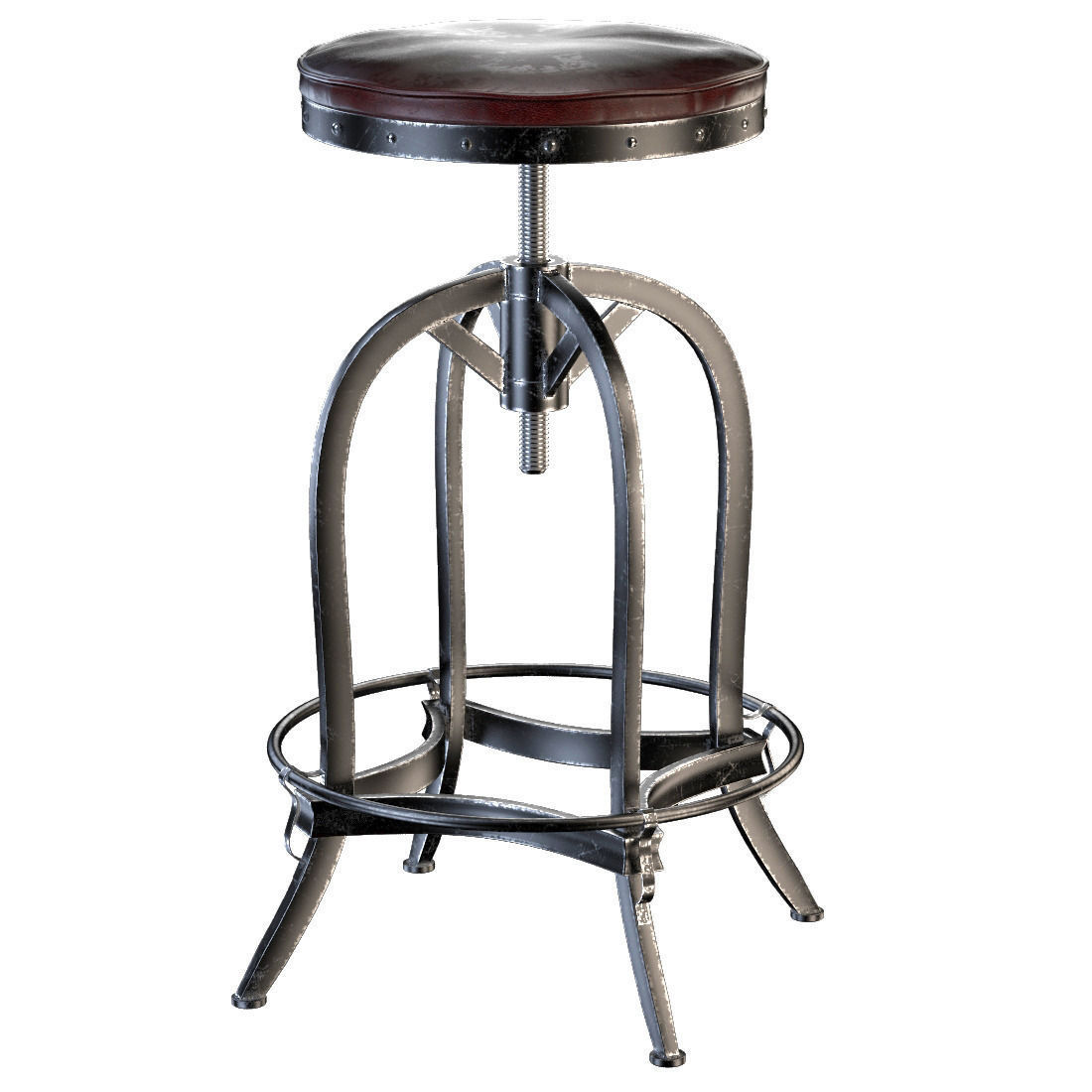 Dempsey Swivel Iron Bar Stool Brown Leather 3D model_3