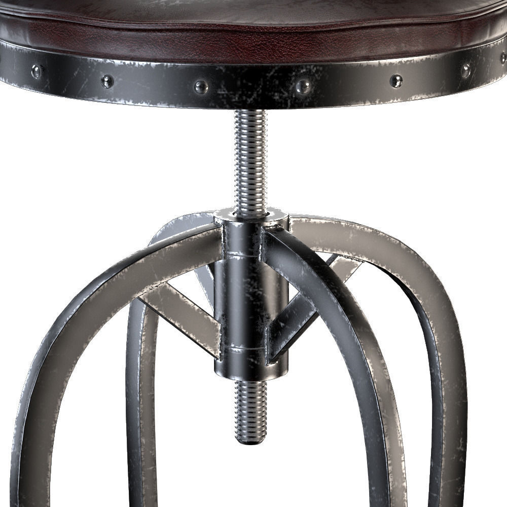 Dempsey Swivel Iron Bar Stool Brown Leather 3D model_1