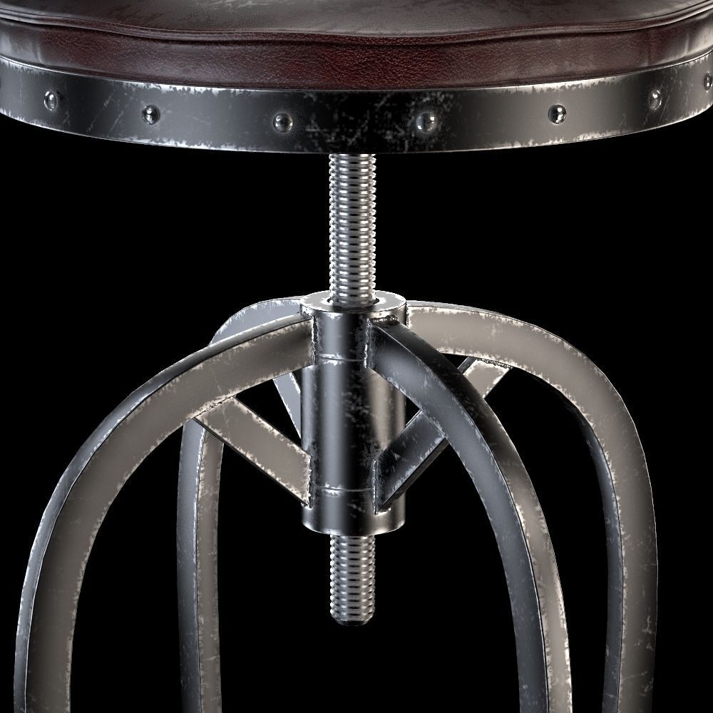 Dempsey Swivel Iron Bar Stool Brown Leather 3D model_4