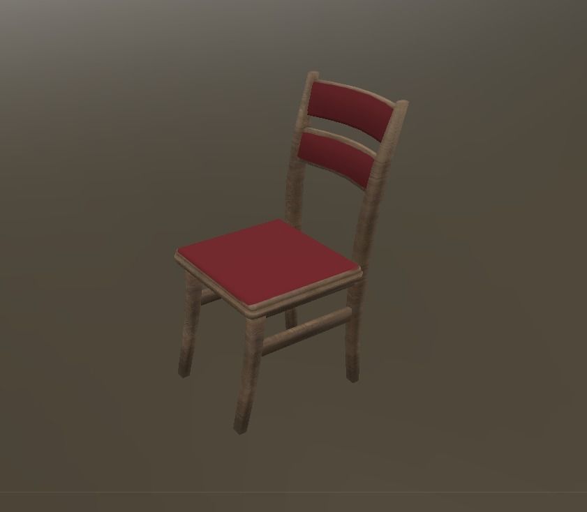 low poly chair wooden with seat Low-poly 3D model_1