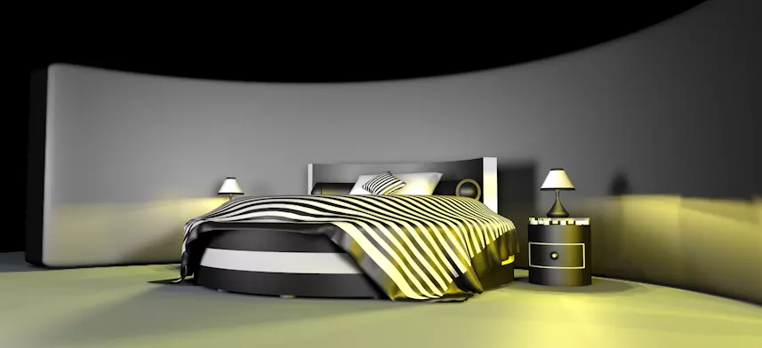 Bedrooms room with bed and two lamps Free low-poly 3D model