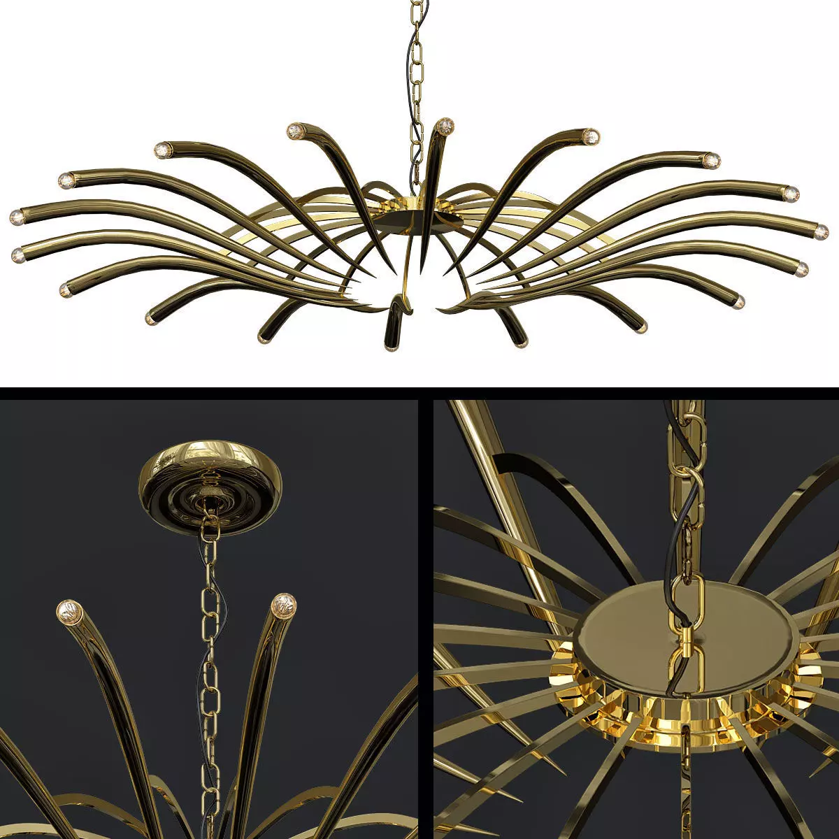 BRASS CEILING CHANDELIER MODEL 391 BY OSCAR TORLASCO FOR LUMI 3D model_0