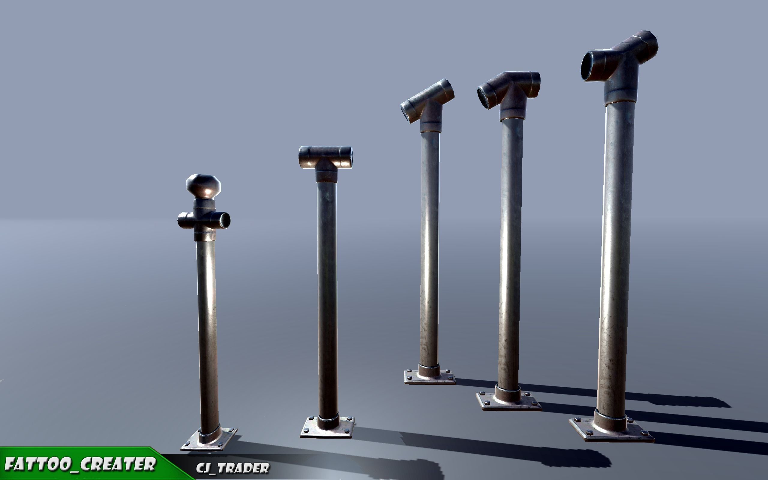 Lowpoly Modular Industrial Ceiling Pipe 3D Model Low-poly 3D model_5