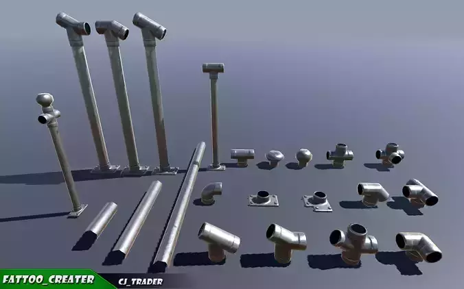 Lowpoly Modular Industrial Ceiling Pipe 3D Model