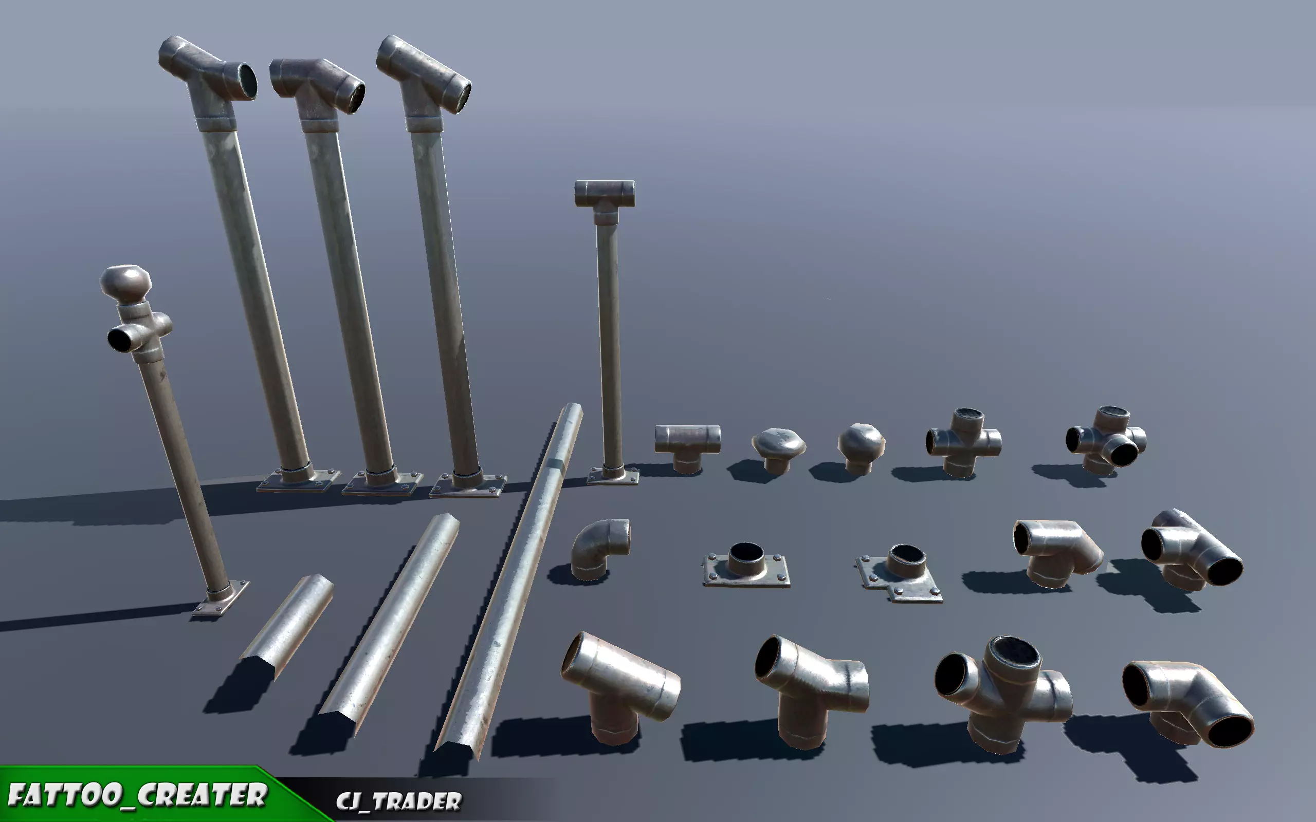 Lowpoly Modular Industrial Ceiling Pipe 3D Model Low-poly 3D model_0