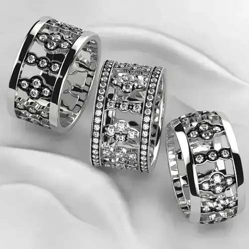 Black Rhodium Gold Rings Set 3D print model
