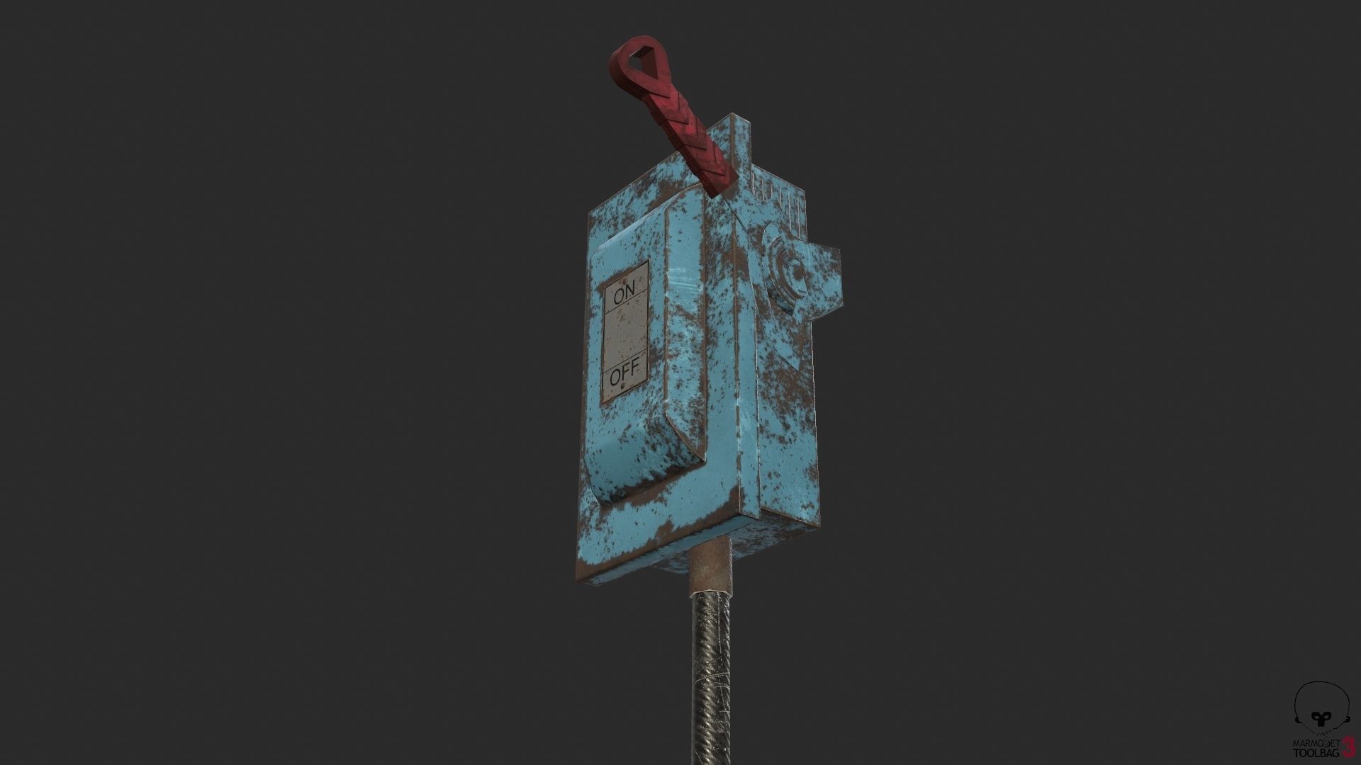 Electric Main Switchbox With On Off Lever and Cable Game Ready Low-poly 3D model_18