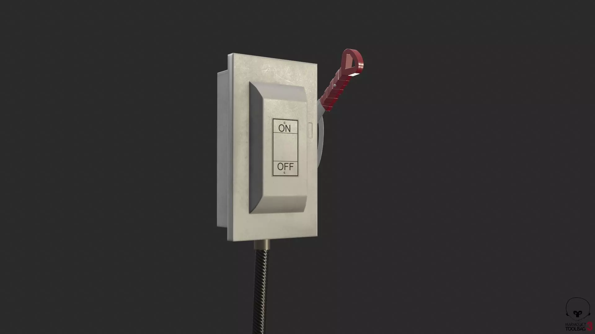 Electric Main Switchbox With On Off Lever and Cable Game Ready Low-poly 3D model_0