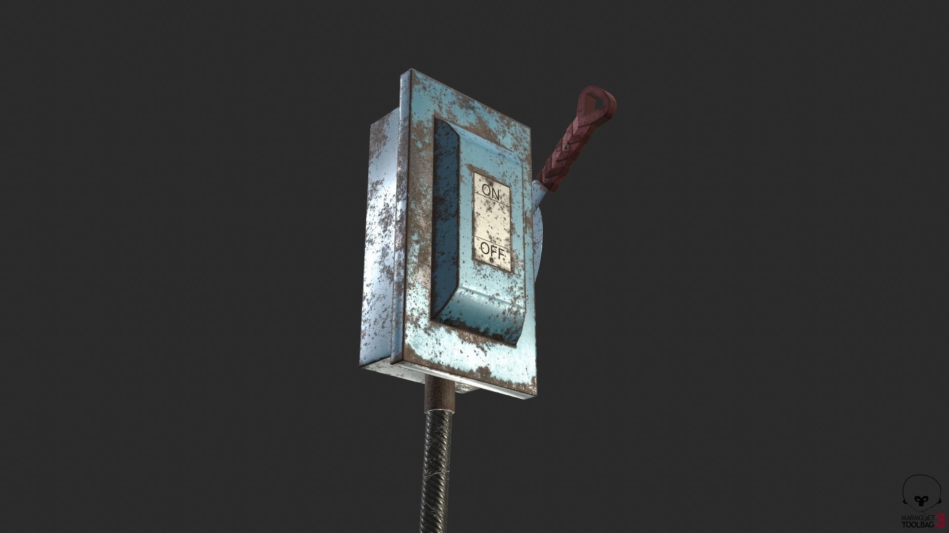 Electric Main Switchbox With On Off Lever and Cable Game Ready Low-poly 3D model_15