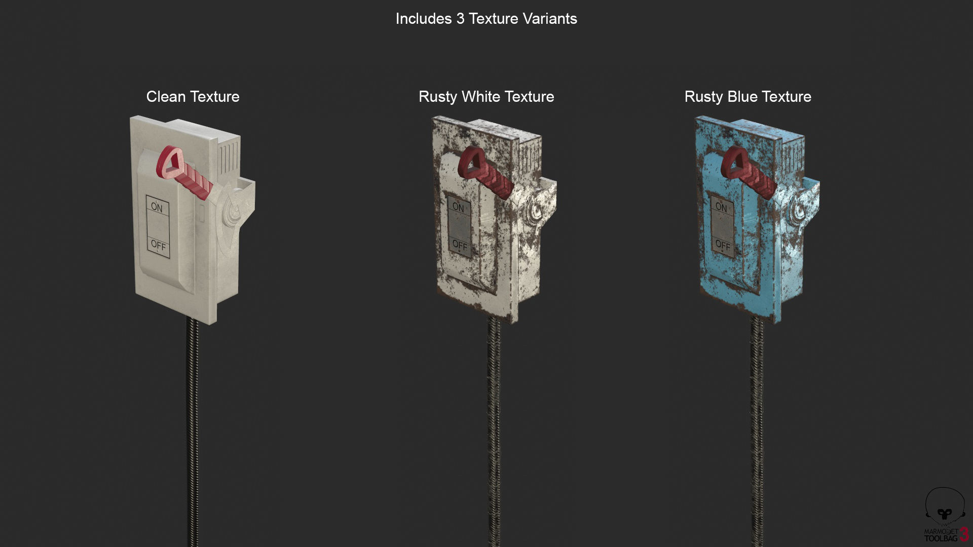 Electric Main Switchbox With On Off Lever and Cable Game Ready Low-poly 3D model_6