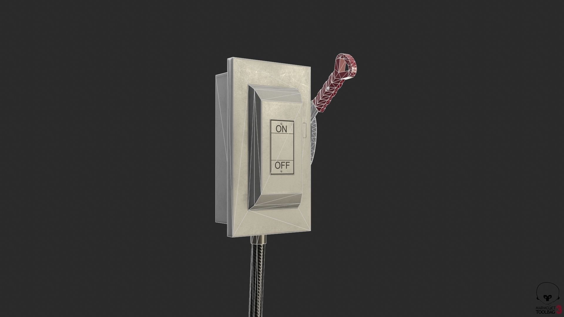 Electric Main Switchbox With On Off Lever and Cable Game Ready Low-poly 3D model_7