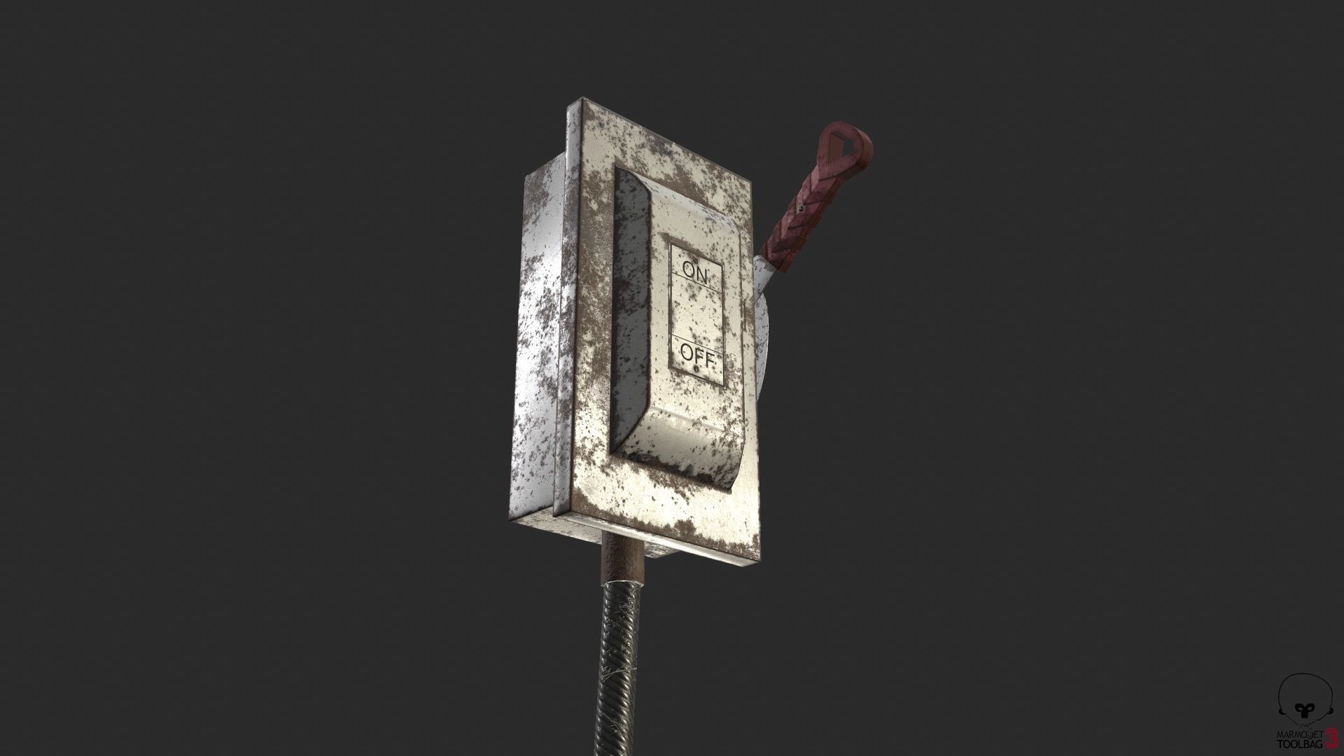 Electric Main Switchbox With On Off Lever and Cable Game Ready Low-poly 3D model_14