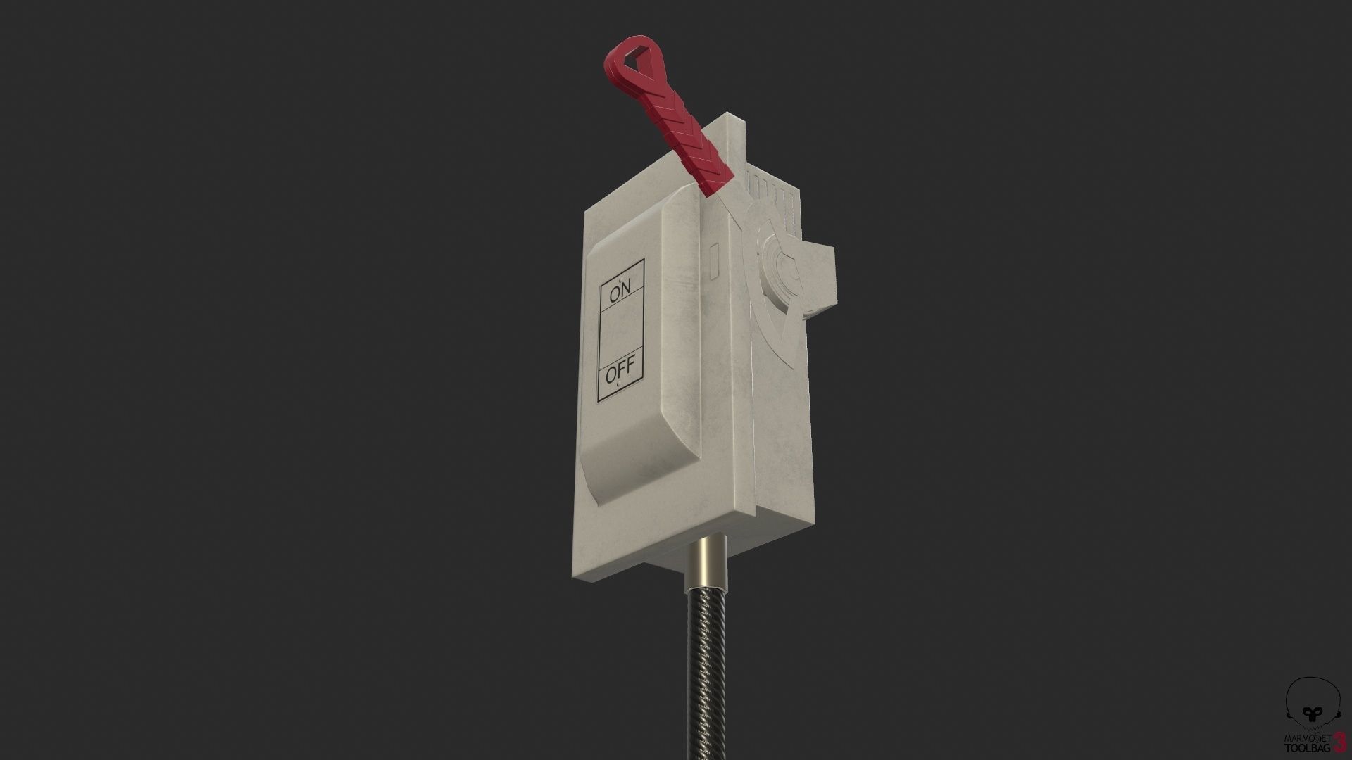 Electric Main Switchbox With On Off Lever and Cable Game Ready Low-poly 3D model_17