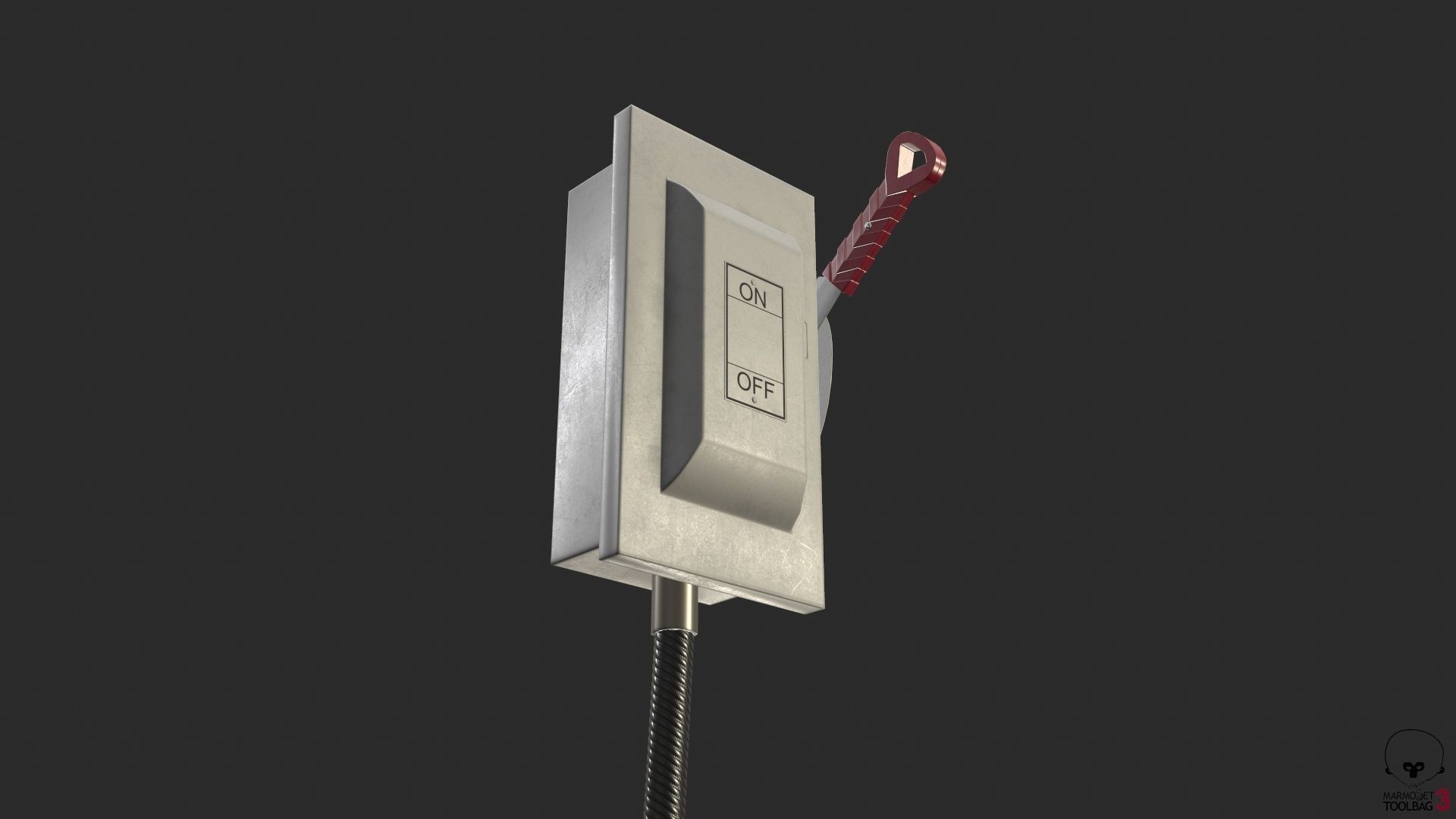 Electric Main Switchbox With On Off Lever and Cable Game Ready Low-poly 3D model_16