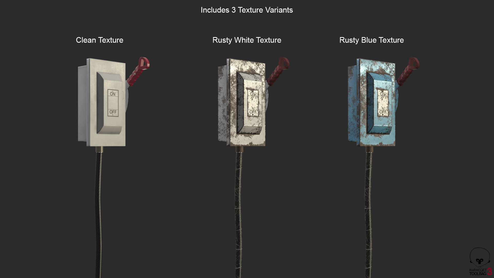 Electric Main Switchbox With On Off Lever and Cable Game Ready Low-poly 3D model_5