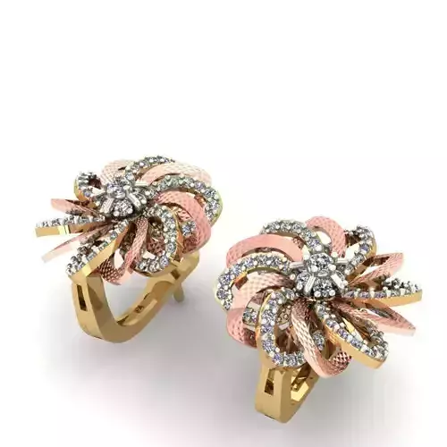 earing pair of gold and rose gold earrings with diamonds