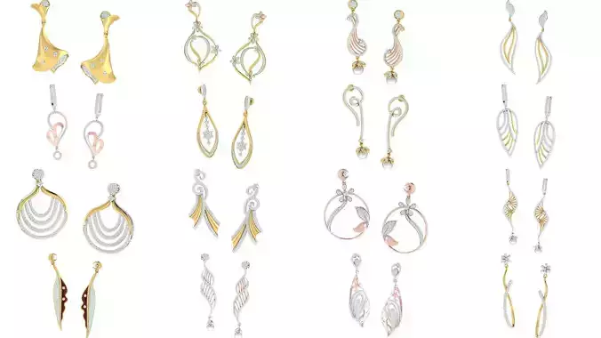 50 Ladies Women Bridal Earrings 3dm Stl render details   3D Model Collection