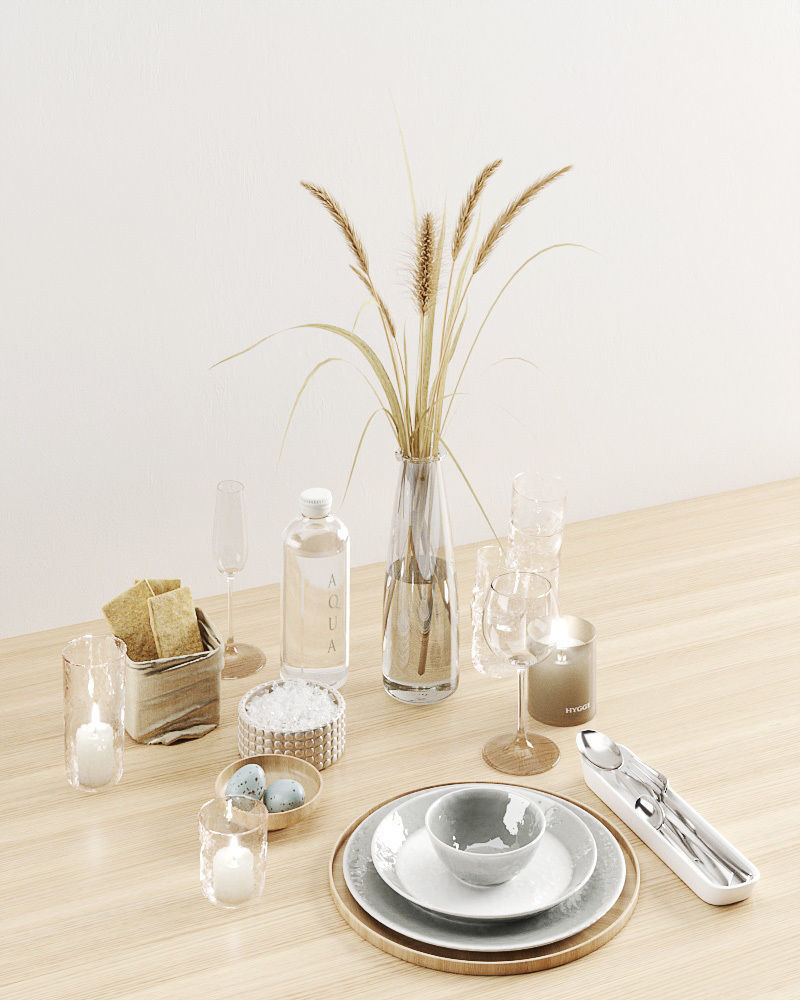 Hygge tableware with dry grass 3D model_6
