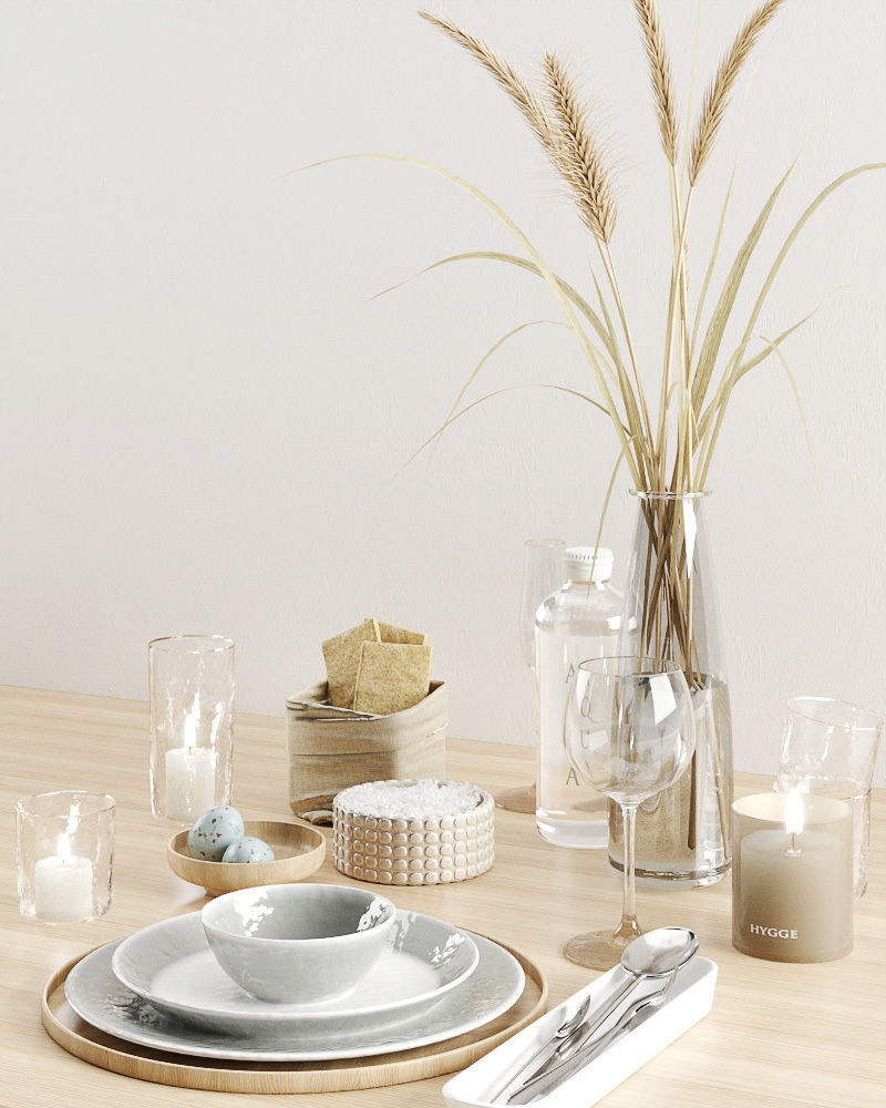 Hygge tableware with dry grass 3D model_7