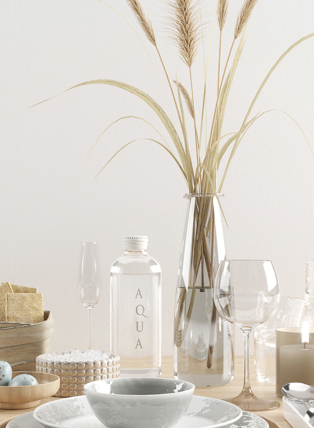 Hygge tableware with dry grass 3D model_4