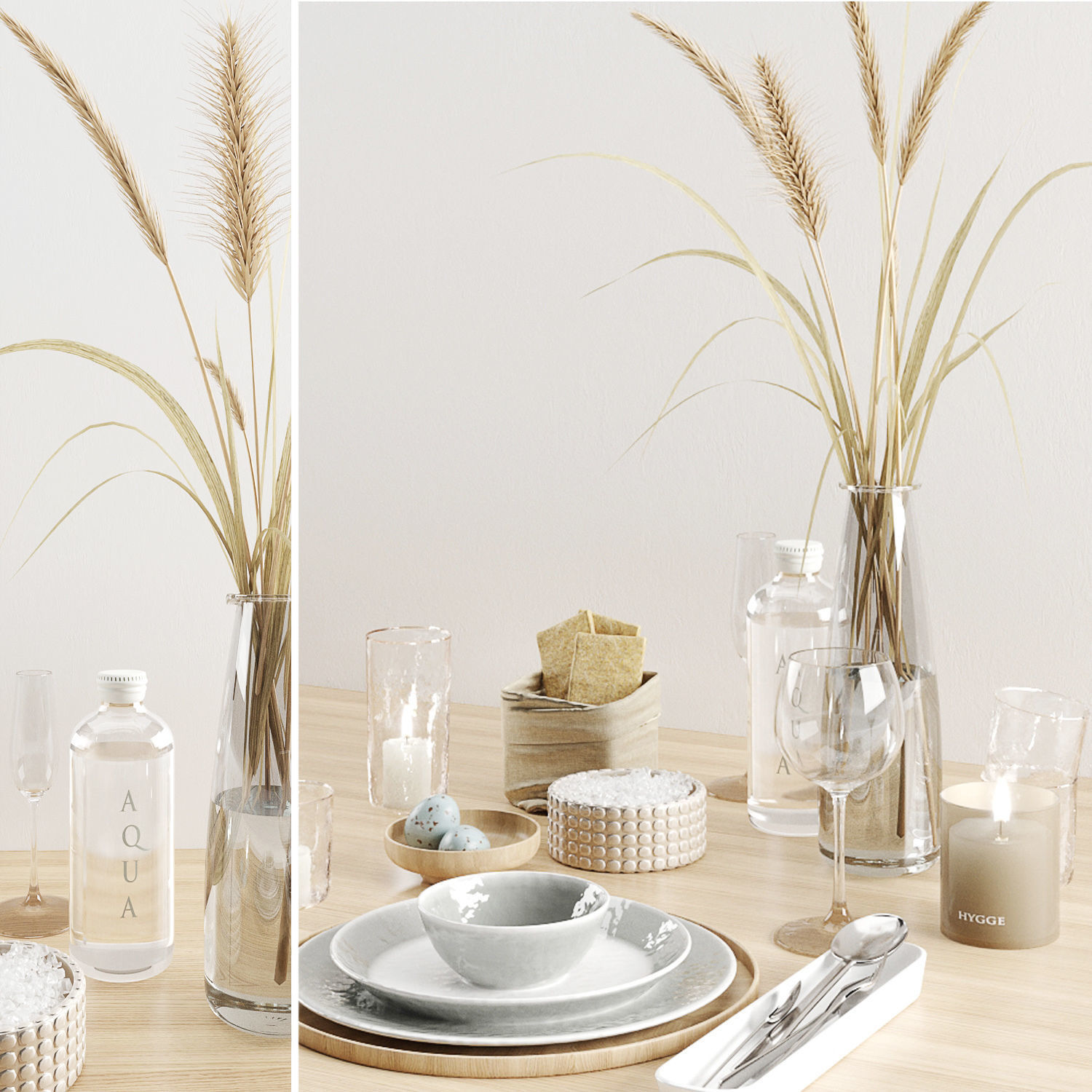 Hygge tableware with dry grass 3D model_1