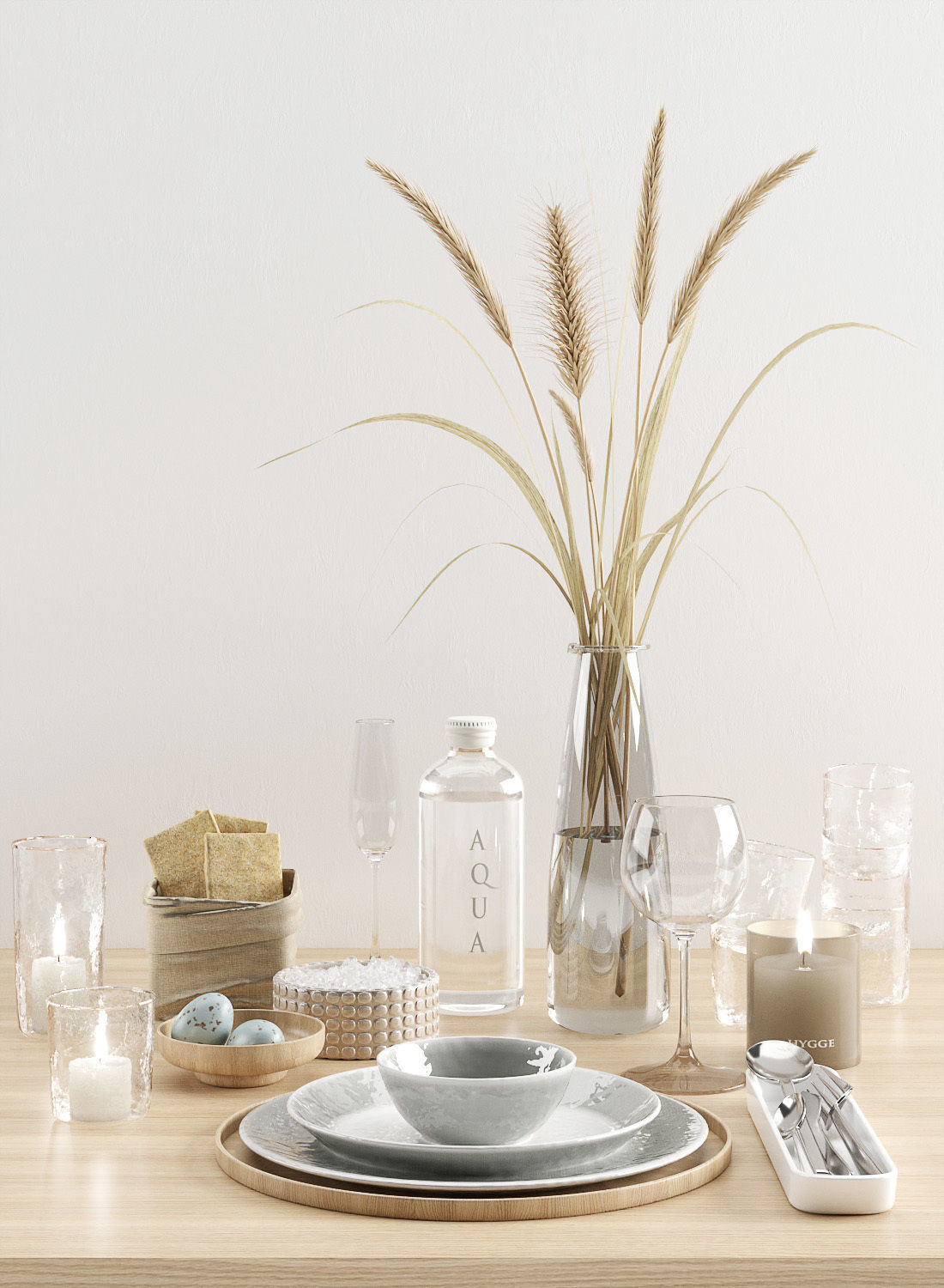 Hygge tableware with dry grass 3D model_3