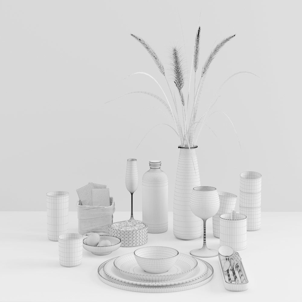 Hygge tableware with dry grass 3D model_8