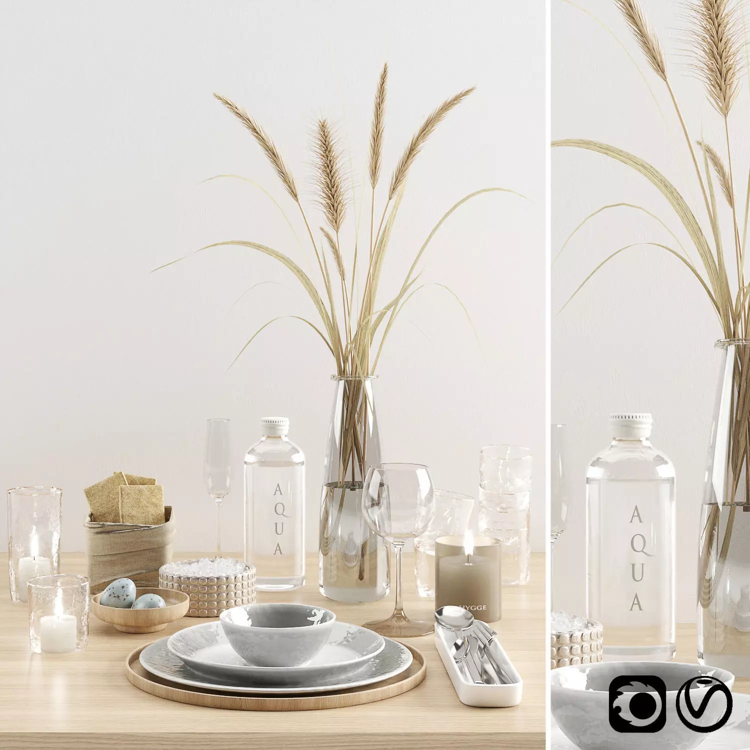 Hygge tableware with dry grass 3D model_0