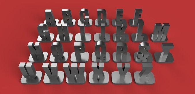 VERTICAL-1 uppercase and lowercase  3D letters STL file 3D print model