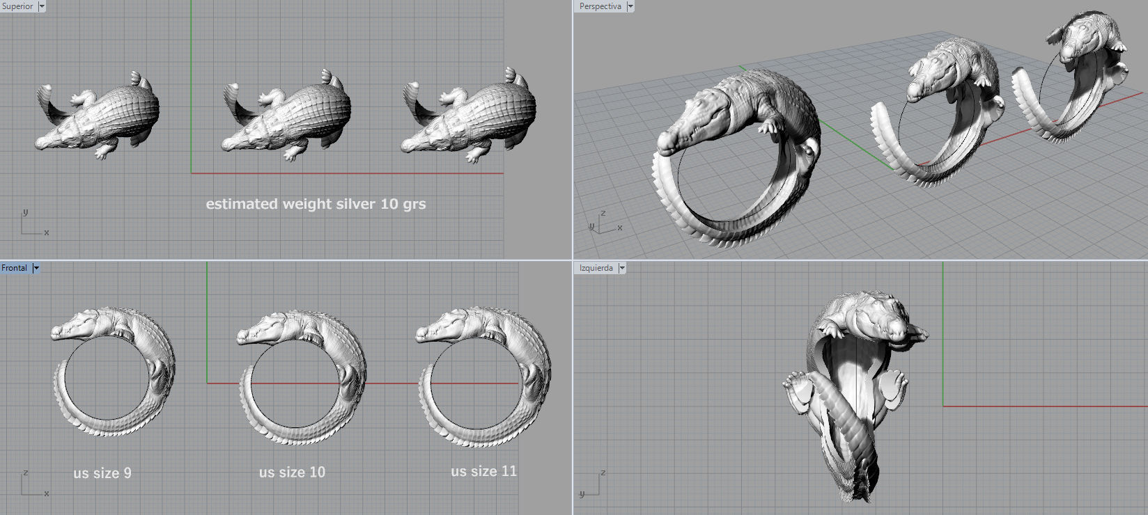 Cocodrile ring 3D print model_4