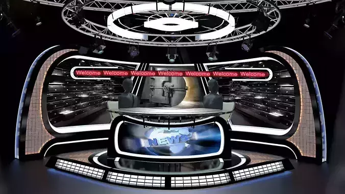 Virtual TV Studio News Set 34 3D model